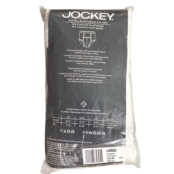 1999 Jockey Pouch White Full Rise 3 Pack Briefs Size L (36-38) NOS/NRFP - Picture 2 of 3